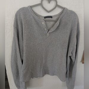 Brandy Melville Gray Henley Fleece-Lined Pullover – One Size